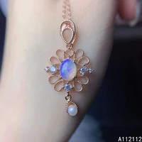 fine jewelry 925 sterling silver inset with natural gemstone ladies luxury lovely flower opal pendant necklace support detection