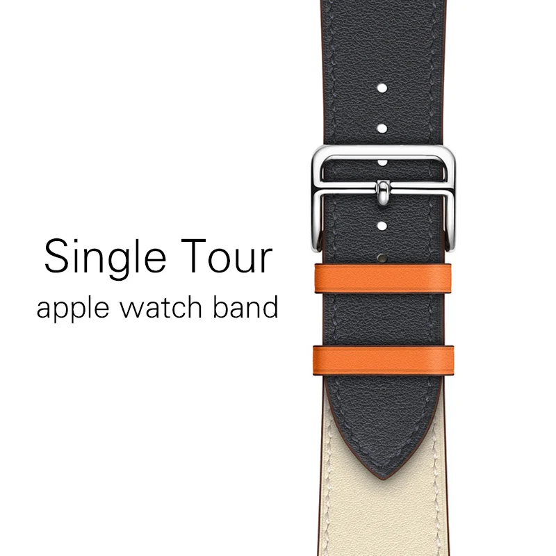 Kebitt, натуральная кожа, для мужчин и женщин, ремешок для apple watch, серия 5, 4, 3, 2, 1, iwatch, ремешок, 38, 40 мм, 42, 44 мм, ремень, одиночный тур, полосы - Цвет ремешка: Indigo Craie Orange