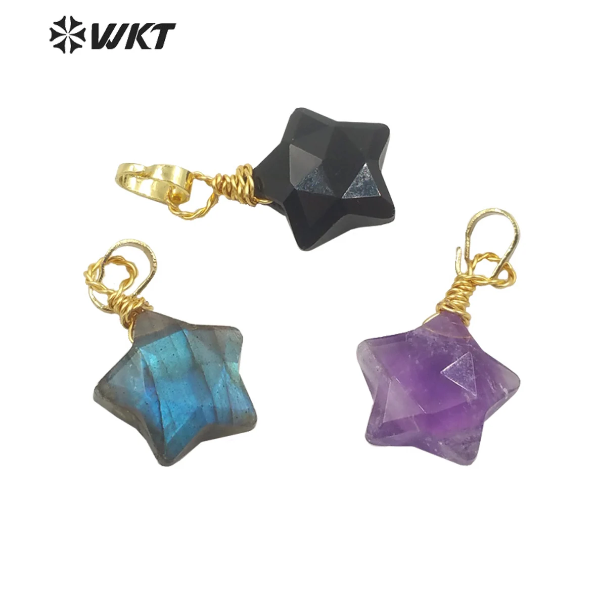 

WT-P1704 WKT New design Natural gem stone tiny Star pendant lady handmade wire wrapped Labradorite star stone charm pendant