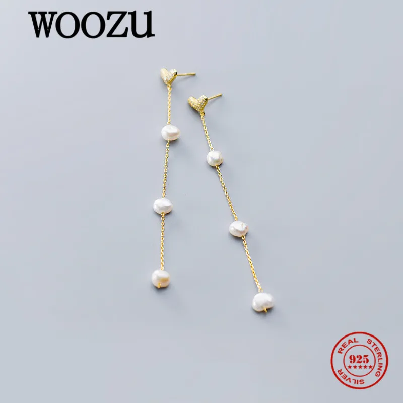 

WOOZU реальные 925 стерлингового серебра пресноводный барочный жемчуг, серьги со шпилькой, для женщин, Свадебная вечеринка модные ювелирные из...