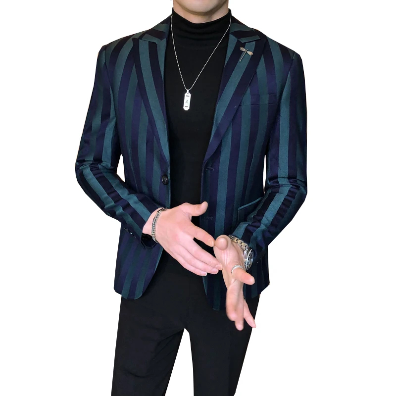 Мужской блейзер с узором полосатый для мужчин s 2020 приталенный Блейзер винтажный