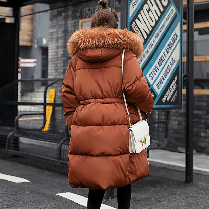 Lusumily зимняя куртка женская теплая Толстая длинная парка большой меховой