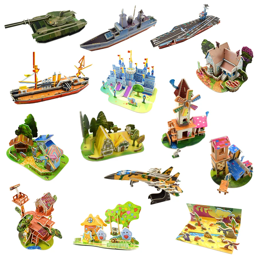 cartoon cardboard jigsaw puzzle 3d paper model building kits diy house 3d puzzle toys for kids games educational toys gifts free global shipping