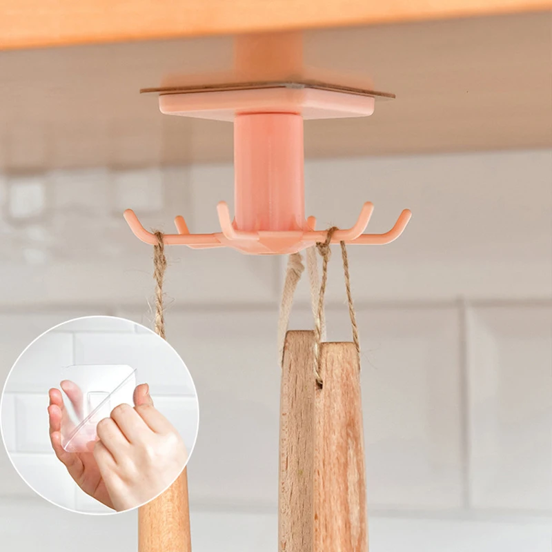 

Under Shelf Rotate Hook Holder Hang Kitchen Cabinet Storage Rack Organizer Rack Multi-Purpose Hooks Home Storage