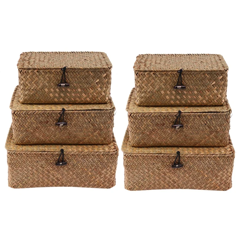 

Плетеные корзины для хранения из новой ткани с крышкой-набор из 6-ти прямоугольной корзины для морских водорослей/корзины для хранения для п...