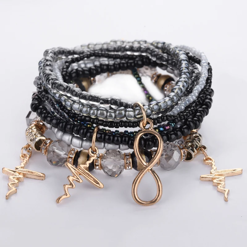 Модные Многослойные браслеты с кристаллами и бусинами для женщин Набор