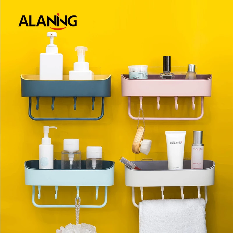 Самоклеящаяся полка органайзер для ванной комнаты с крючком без отверстий