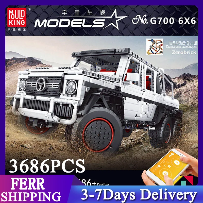 

MOULD KING 3686pcs APP Technical Car The MOC RC Motorized G63 6x6 1:10 Car Model Building Blocks Bricks Toys Gift 13061
