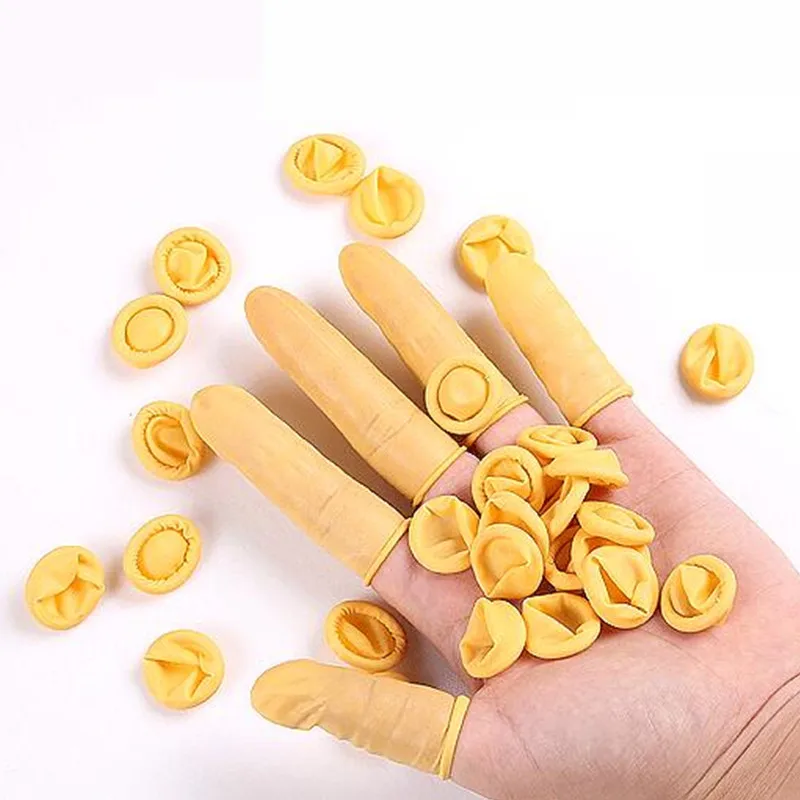 Yellow 100 шт желтые резиновые пальчиковые кроватки одноразовые латексные антистатические напалечники перчатки для очистки пищи аксессуары для приготовления пищи - Color: Yellow