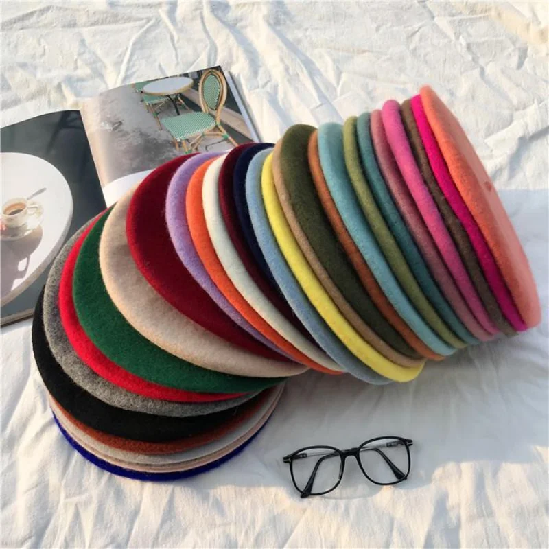 

Autumn Winter Wool Berets French Painter Beret Women Girls Elegant Simple Hat Vintage Girls Berets Female Warm Solid Color Cap