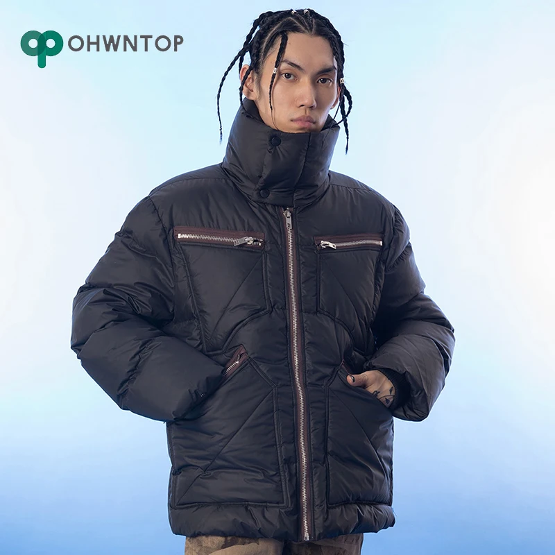 

Men Hip Hop Oversize Padded Jacket Coat Streetwear Multi-zipper Solid Color Jacket Parka Cotton Harajuku Winter Jacket Coat Tops