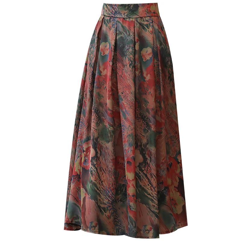 

COIGARSAM 3XL Plus Size Print Women Skirt New Spring High Waist Skirts Black Purple Dark Red 1189