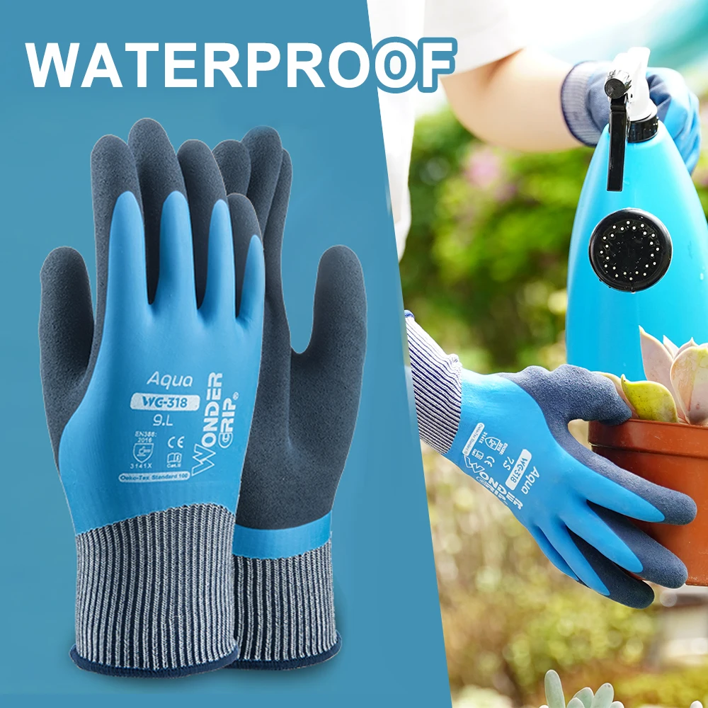 

Wonder Grip Gloves Latex Waterproof Fully Coated Gloves Nylon Blue Work Gloves Coldproof Protection Gardening Gloves