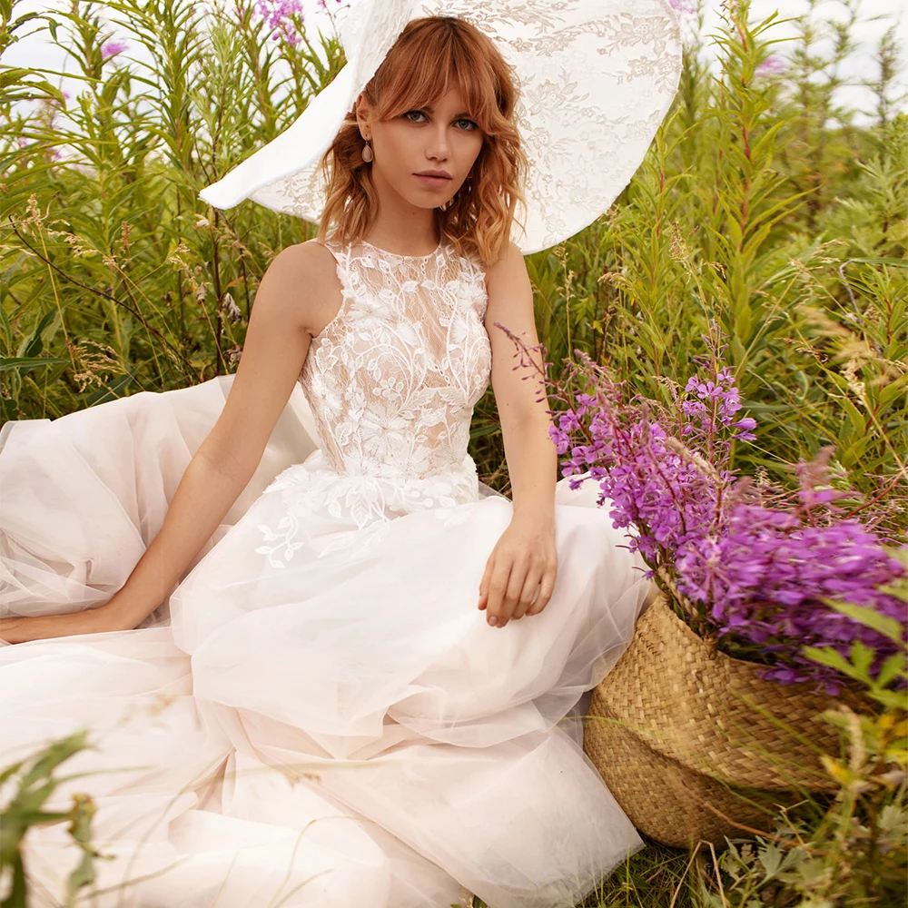 

Weilinsha Exquisite Illusion O-Neck Tulle Wedding Dresses Lace Appliques Bridal Gowns Plus Size Vestidos De Novia 2020