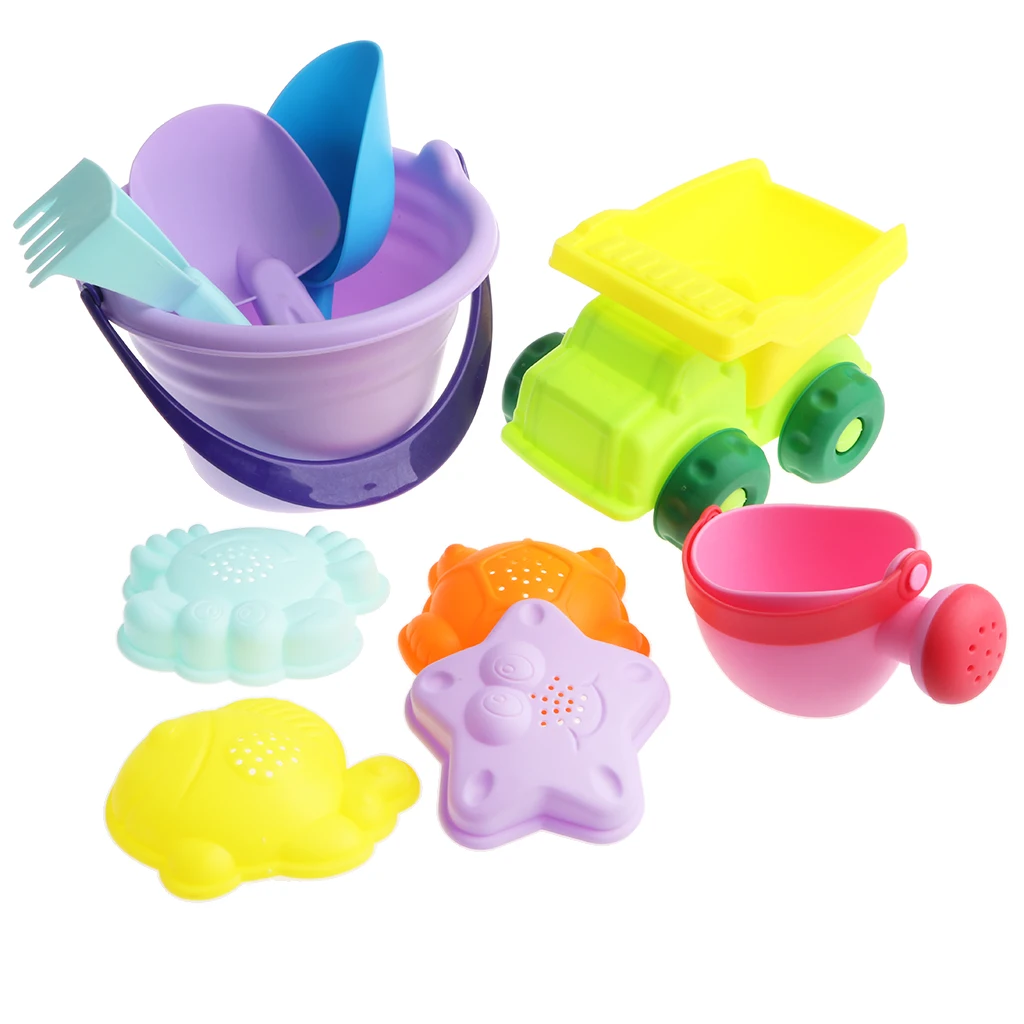 

10Pcs Beach Sand Play Toy Set Bucket Car Sand Shovel Watering Sand Toys