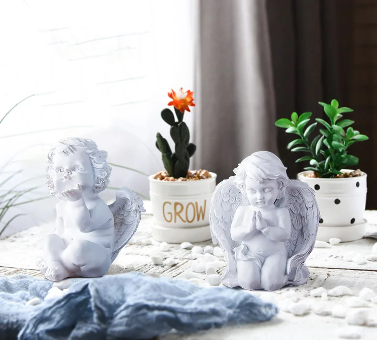 European Handmade Resin Angel Figurines Home Furnishing Decoration Crafts Wedding Gifts Lucky Ornament Desk Statues