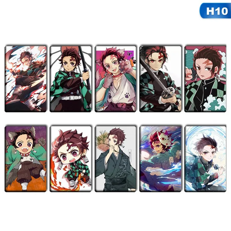 

10PCS Anime Demon Slayer Kimetsu No Yaiba Anime Card Sticker Pack DIY Waterproof Card Classic Kids Stickers Toys