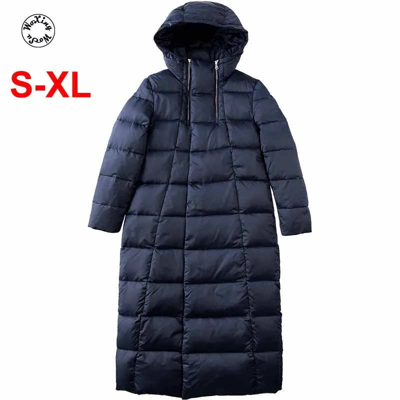 

XL Women's mid long down jacket thickened Europe high-end hooded fashion down coat white duck down jacket S to XL