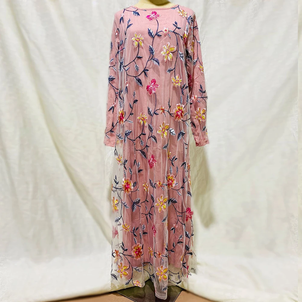 Siskakia Модное Длинное Платье макси с вышивкой круглым вырезом длинным рукавом