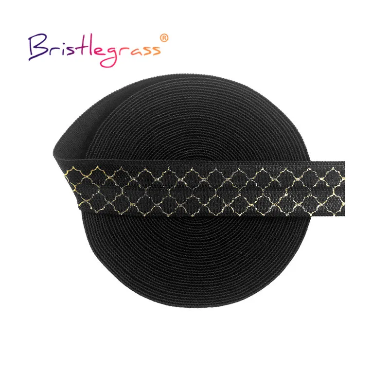 

BRISTLEGRASS 50 100 Yard by Roll 5/8" 15mm Gold Grid Foil Print Fold Over Elastic FOE Spandex Band Hair Tie Headband Sewing Trim