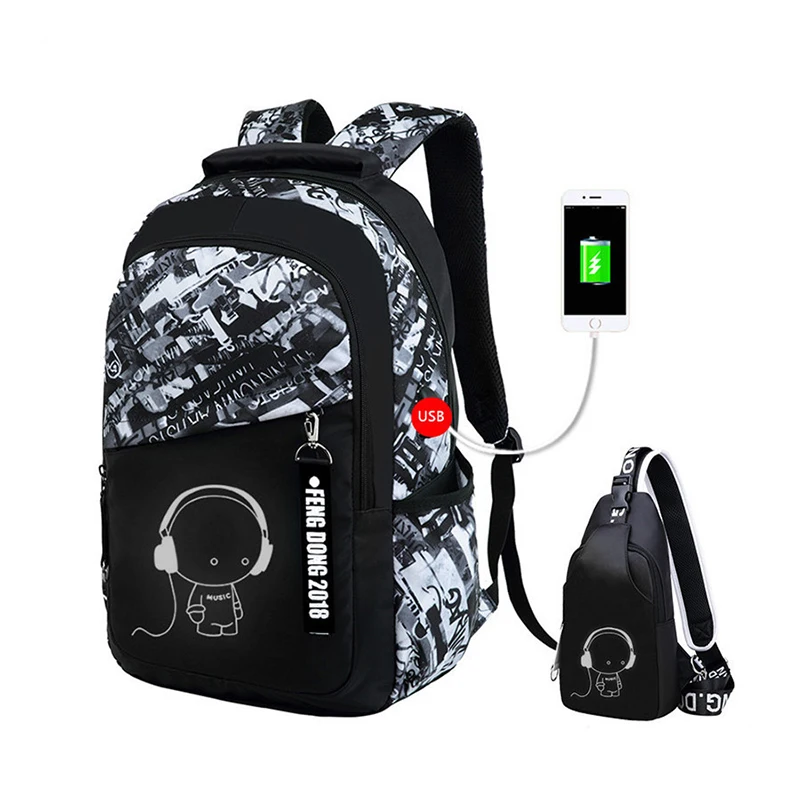 Вместительный рюкзак с USB-зарядкой для подростков