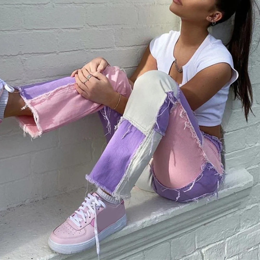 Женские джинсы с завышенной талией Y2K повседневные длинные брюки женские модные