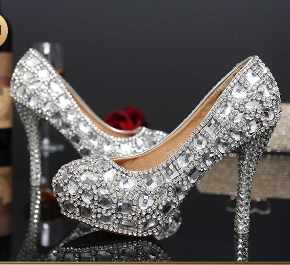 

New stiletto high heels banquet show bridesmaid red crystal wedding shoes
