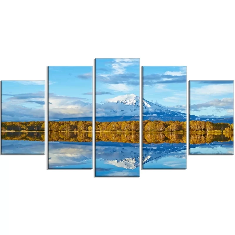 

5 Pcs Modular Blue Canvas Fujiyama Beautiful View Home Decor Poster Living Room Modern Framework Art