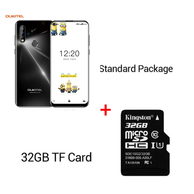 Смартфон OUKITEL C17 6,35 ''с тройной камерой MT6763, четыре ядра, Android 9,0, 3 ГБ, 16 ГБ, распознавание лица, отпечаток пальца, 4G, мобильный телефон, 3900 мА/ч - Цвет: Black n 32GB TF Card