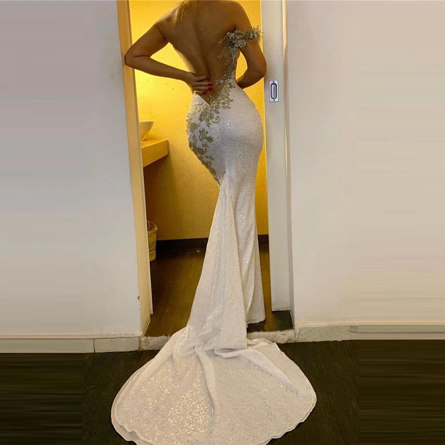 2020 сказочные белые вечерние платья с блестками и кружевной аппликацией Русалка