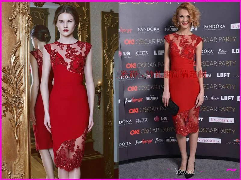 

2016 New hot sexy Party gown beading Vestidos De Festa Lace appliques sheath prom dresses Evening Elegant red Cocktail Dresses