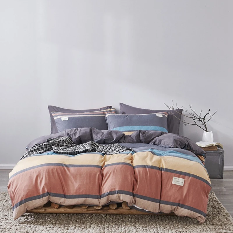

Nordic Style Bed Linen Set Bedding Set Quilt Cover With Pillowcases Solid Color Single Twin Full Queen Bedding Sets 4PCS