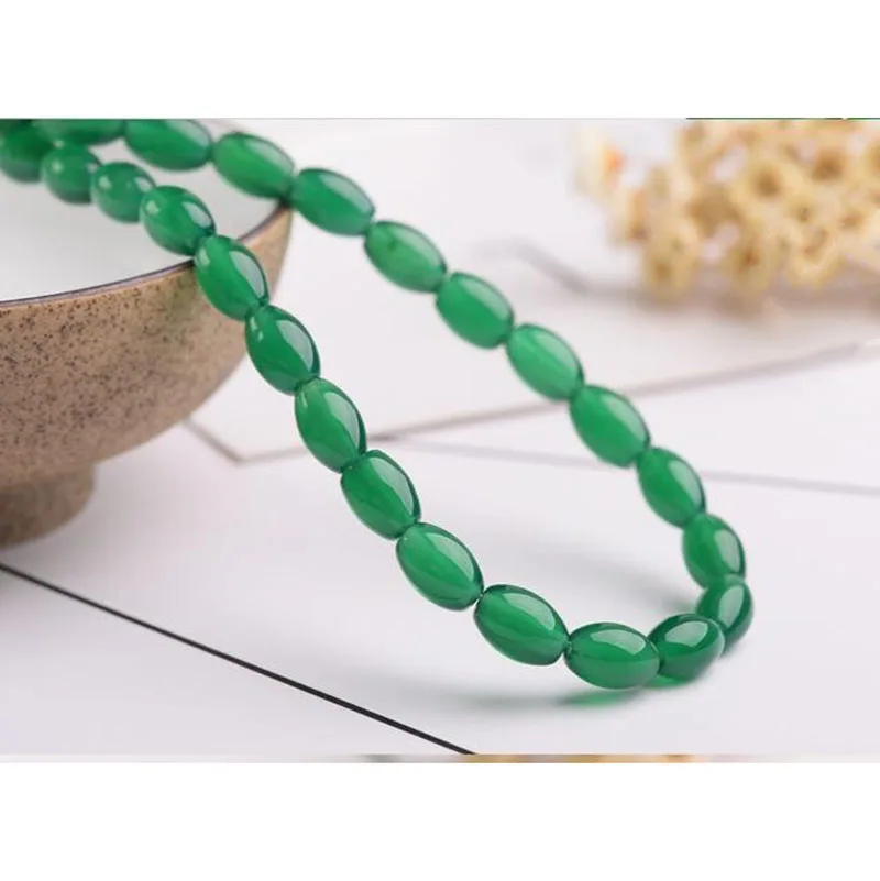 Новый тип натурального зеленого агата халцедон и рис ювелирные изделия ожерелье