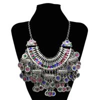 gypsy turkish tribal color rhinestone coin tassel necklace earrings for women boho pakistan afghan dress clothes jewelry sets