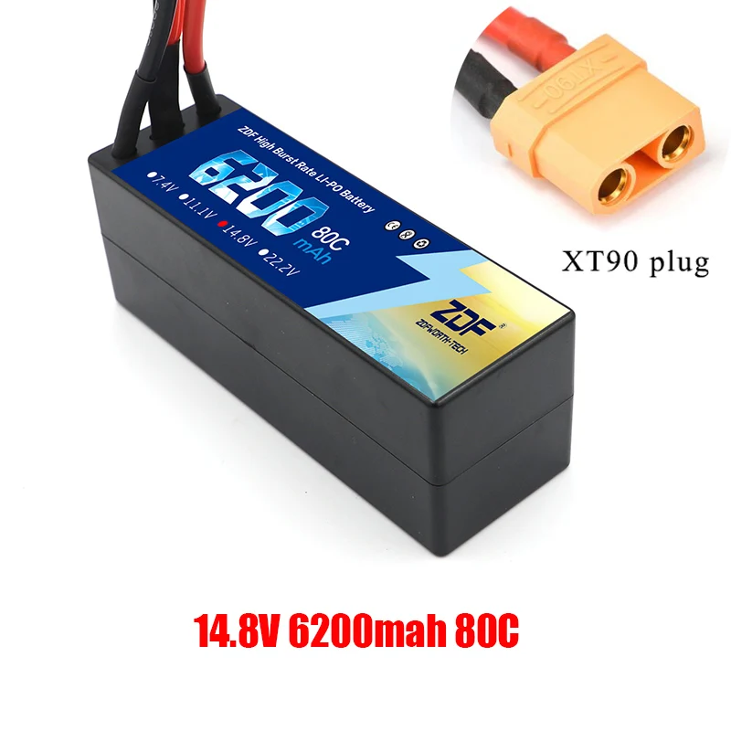 4S6200mah XT90 plug ZDF Lipo Аккумулятор 7,4 V 11,1 V 14,8 V 5200mah 6200mah Hardcase 2S 3S 4S 80C 160C 1/10 1/8 весы для Traxxas Slash 4x4 RC автомобилей лодки - Color: 4S6200mah XT90 plug