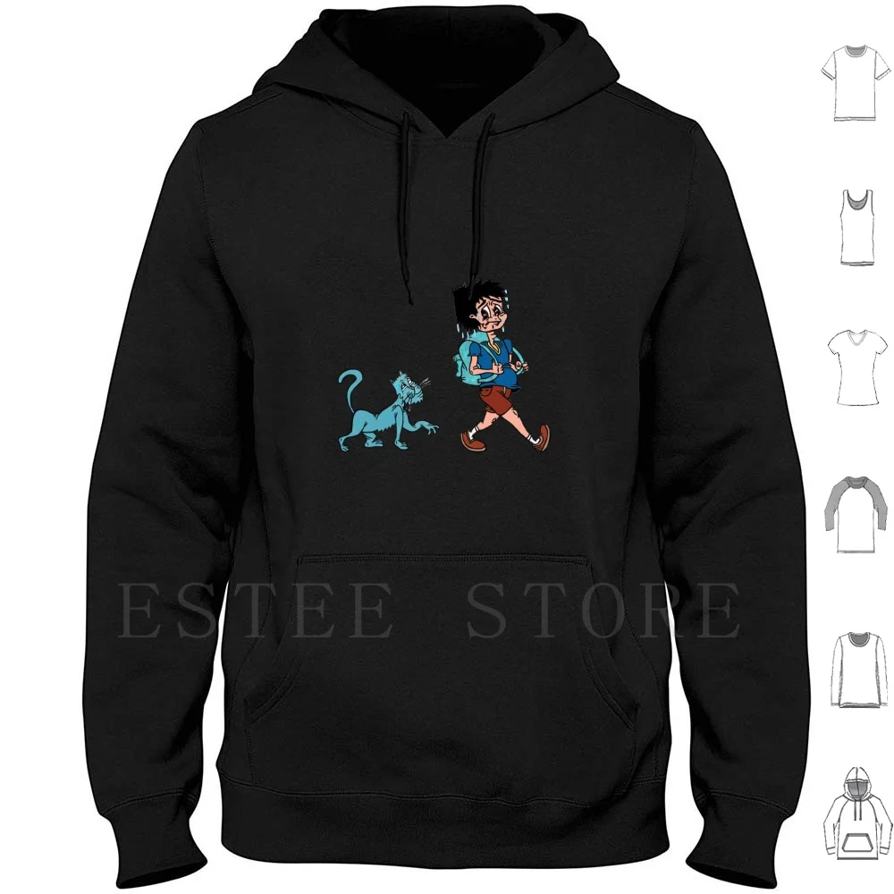 Cat Stalker Hoodies Cat Boy School Troll Creepy Sweaty Curious Stressed Cartoon Comic Retro Bully Backpack Anxiety