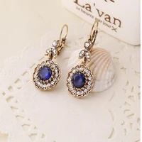 fashion antique gold bohemian style blue stone flower crystal womens drop earrings xye238