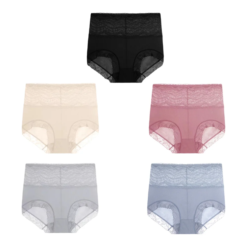 

1 Set 5Pcs High Waist Woman Briefs Sexy Lace Edge Traceless Woman Panties