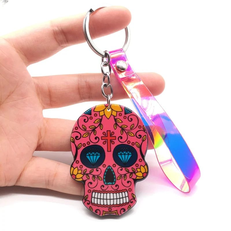 Брелоки Calavera мексиканские причудливые брелки для ключей с черепом пользовательский лазер Dazzle Rope Sugar Skull брелок сумка Шарм сладкий подарок - Цвет: Q