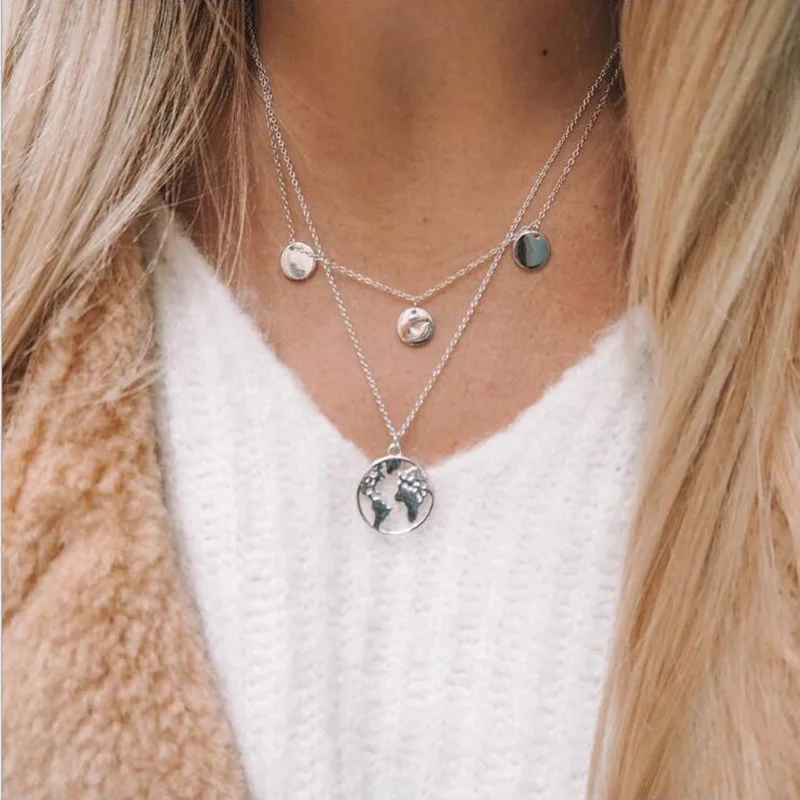 Икр с модными пайетками карта кулон колье цепи ожерелье для женщин двойной Слои