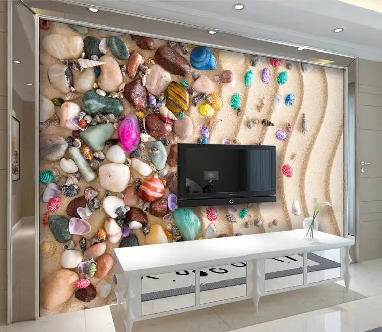 

Custom Any 3d Murals Beach Sand Shell Stones Wallpaper Living Room TV Backdrop Wall Mural Luxury Home Decor Wall Papers