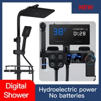 black thermostatic digital display shower faucet set rainfall bathtub tap brass bidet faucet tap water flow power generation