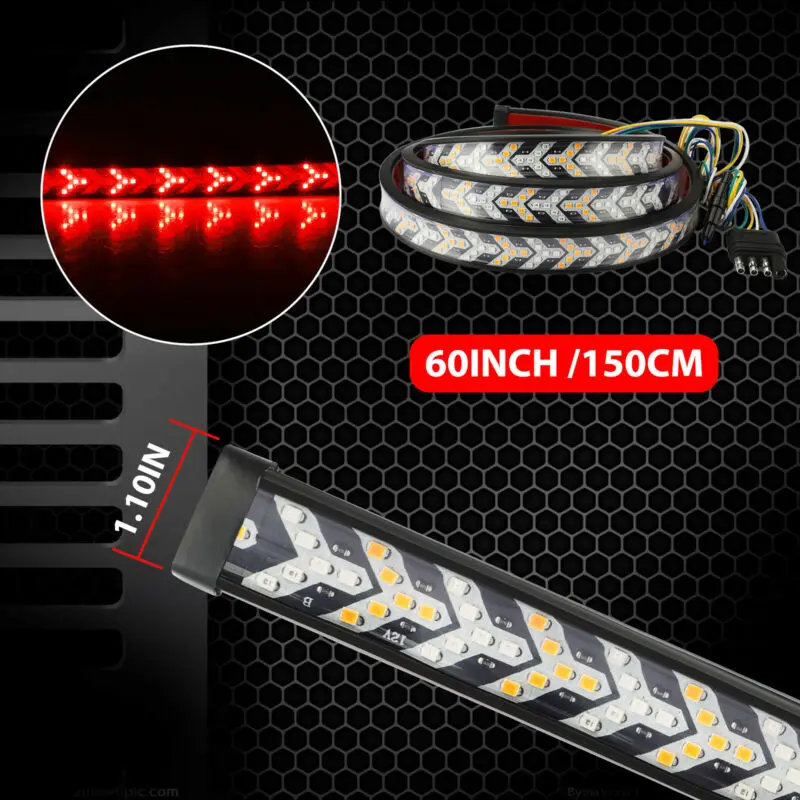 

60" Inch 528-LED Truck Strip Tailgate Turn Signal Brake Tail Reverse Light Bar Truck Tailgate LED Light Strip Bar