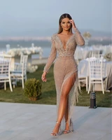 2022 autumn new arrival fashion sexy deep v slim fit elegant split gown long sleeved party solid color high waist evening dress