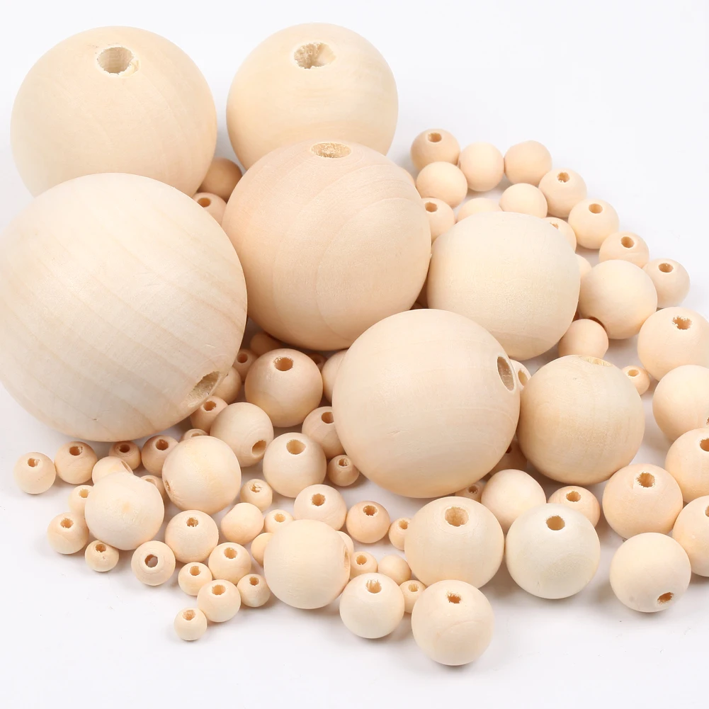 

DIY 4-50mm Natural Wood Beads Round Spacer Wooden Pearl Lead-Free Balls Charms For Jewelry Making Handmade Accessories1-1000pcs