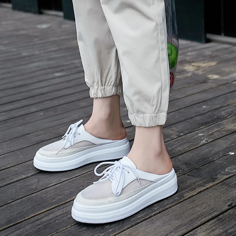 

ASUMER 2020 new arrival flat platform shoes women slipper genuine leather +mesh comfortable Breathable casual shoes ladies