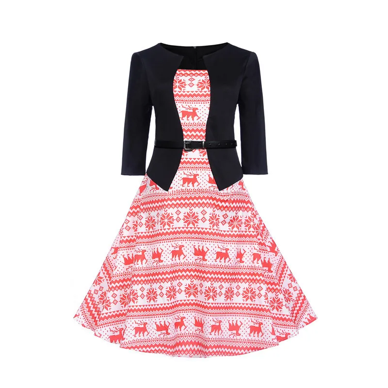 Рождественское Ретро женское платье 50s 60s винтажные качели Vestidos Hepburn три четверти