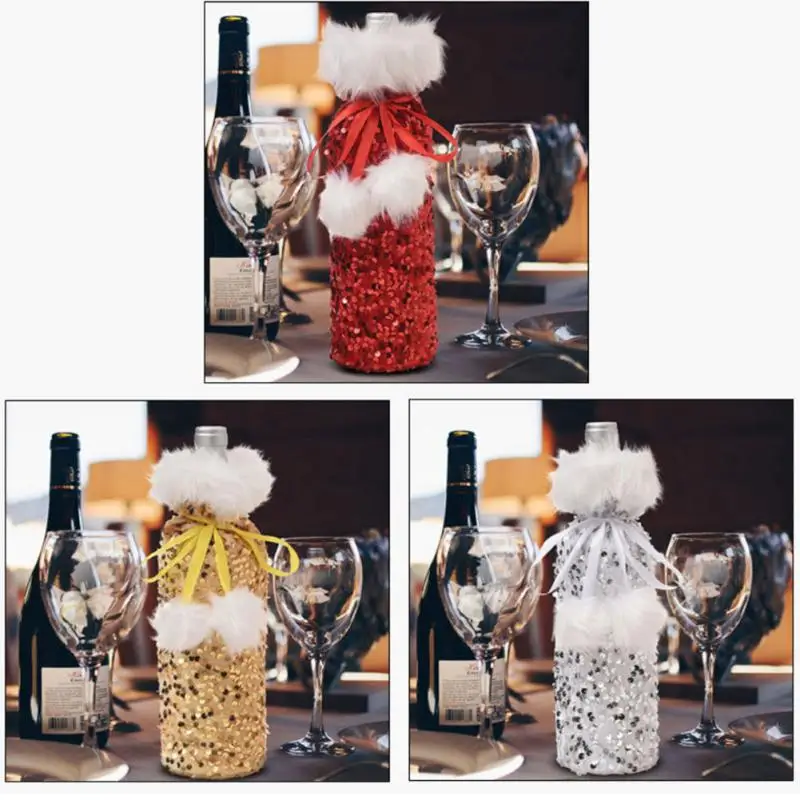 

Christmas Wine Bottle Covers Bag Holiday Santa Claus Champagne Bottle Cover Red Merry Christmas Table Decorations For Home Decor