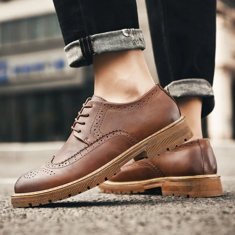 Men's Crocodile casual shoes outdoor fashion breathable Leather Shoes Lace-Up oxfords Mens Office Flats Men Fashion | Обувь