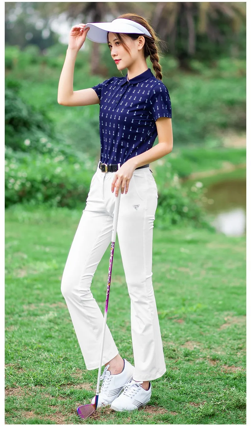 Женские брюки для гольфа PGM белые эластичные клеш тонкие дышащие быстросохнущие
